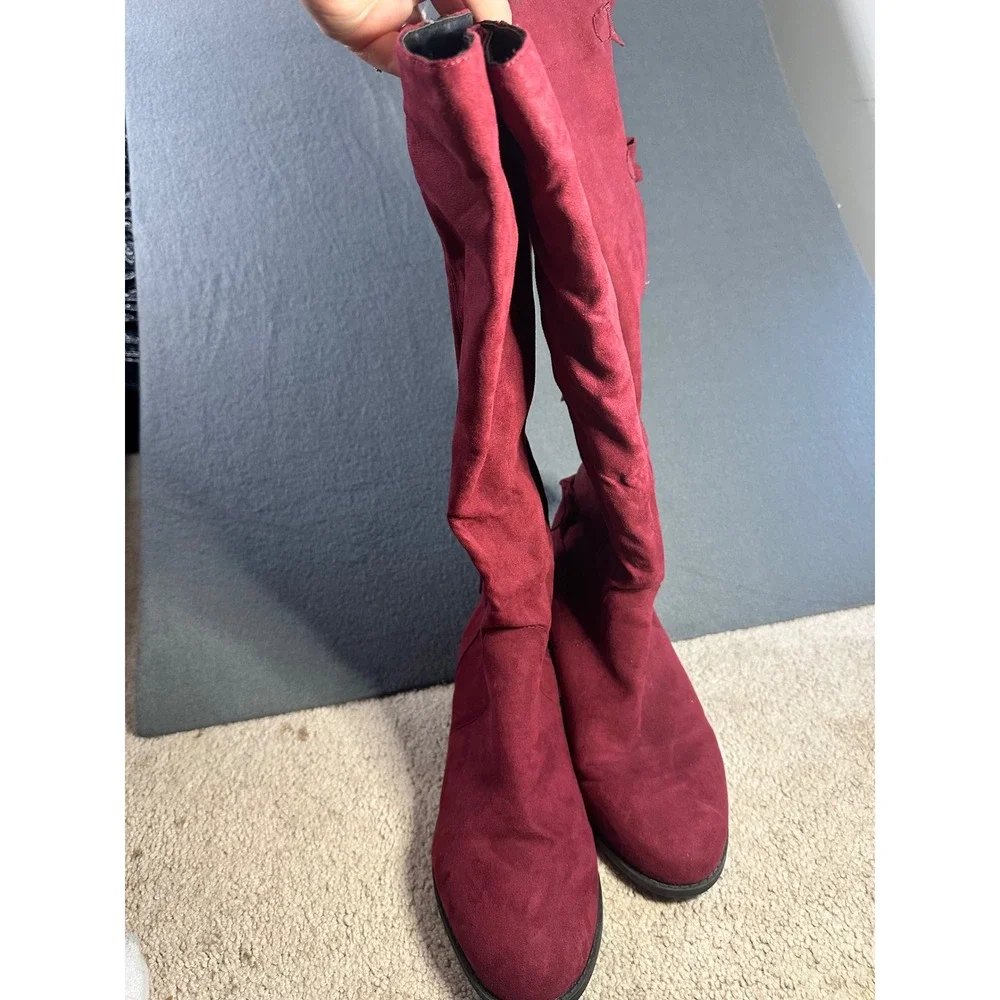 Torrid Burgundy Wine Over-the-Knee Bow Detail Boots Size 10 Wide Calf